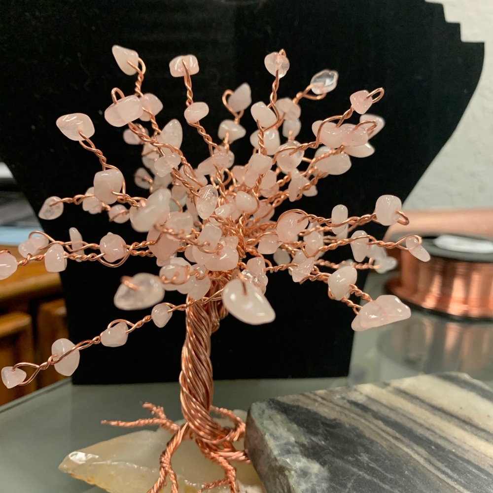 Rose quartz small tree of life copper tree!!